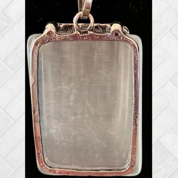 Handcrafted Silver Frosted Glass & Filigree Necklace with 18"-20" Cable Chain - Picture 6 of 7